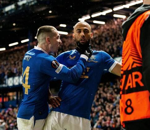 Mandatory Credit: Photo by Luke Nickerson Rangers FC Shutterstock (12894538dz) Rangers Forward Kemar Roofe celebrates scoring his sides third goal Rangers v Braga, UEFA Europa League, Quarter Final, Second Leg, Football, Ibrox Stadium, Glasgow, UK - 14 Apr 2022 Rangers v Braga, UEFA Europa League, Quarter Final, Second Leg, Football, Ibrox Stadium, Glasgow, UK - 14 Apr 2022  Copyright: xLukexNickerson RangersxFC Shutterstockx 12894538dz