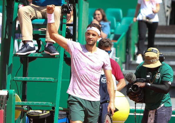 Grigor Dimitrov of Bulgarie during the Rolex Monte-Carlo Masters 2022, ATP, Tennis Herren Masters 1000 tennis tournament on April 14, 2022 at Monte-Carlo Country Club in Roquebrune-Cap-Martin, France - Photo Laurent Lairys TENNIS : Monte Carlo 2022 - Monaco - 14 04 2022 LaurentLairys Panoramic 