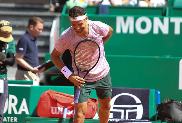 Grigor Dimitrov of Bulgarie during the Rolex Monte-Carlo Masters 2022, ATP, Tennis Herren Masters 1000 tennis tournament on April 14, 2022 at Monte-Carlo Country Club in Roquebrune-Cap-Martin, France - Photo Laurent Lairys TENNIS : Monte Carlo 2022 - Monaco - 14 04 2022 LaurentLairys Panoramic 