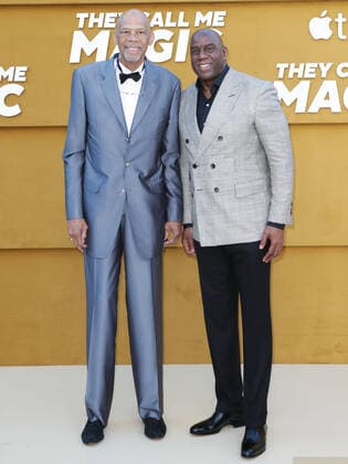 Los Angeles Premiere Of Apple s They Call Me Magic Kareem Abdul-Jabbar and Magic Johnson arrive at the Los Angeles Premiere Of Apple s They Call Me Magic held at the Regency Village Theatre on April 14, 2022 in Westwood, Los Angeles, California, United States. Regency Village Theatre, Westwood, Los Angeles, California California United States  Copyright: xImagexPressxAgencyx originalFilename:0155767975st.jpg