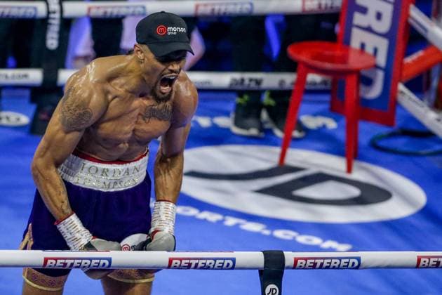 Bilder des Jahres 2022, Sport 04 April Sport Themen der Woche KW15 Boxing Benn vs Van Heerden Jordan Thompson celebrates after the Matchroom Boxing bout between Jordan Thompson and Angel Gudino at AO Arena, Manchester, United Kingdom on 16 April 2022. Manchester AO Arena Cumbria United Kingdom Editorial use only , Copyright: xPhilipxBryanx PSI-15068-0010