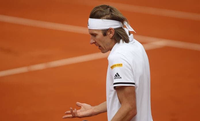 17.04.2022 Belgrade(Serbia) ATP, Tennis Herren Serbia Open tennis qualifications singles Cedrik-Marcel Stebe Germany react during match :