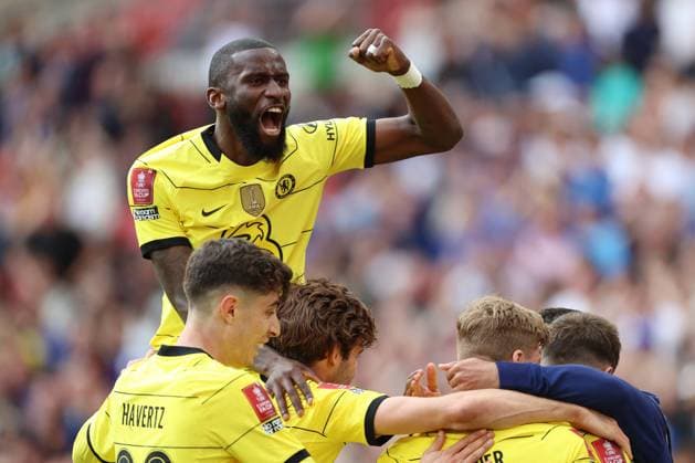 Bilder des Jahres 2022, Sport 04 April Sport Themen der Woche KW15 Sport Bilder des Tages Chelsea v Palace 17 April 2022, London - FA Cup Semi-Final Football - Chelsea v Crystal Palace - Antonio Rudiger of Chelsea celebrates their 2nd goal - Photo: Charlotte Wilson Offside. London UK *** Chelsea gegen Palace 17. April 2022, London FA Cup Halbfinale Fußball Chelsea gegen Crystal Palace Antonio Rudiger von Chelsea feiert sein 2. Tor Foto Charlotte Wilson Abseits London UK  Copyright: xCharlottexWilsonx xOffsidexOffside