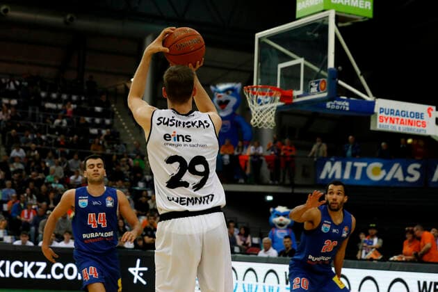 17 04 2022, easyCredit Basketball Bundesliga, BBL, season 2021 2022, men, Syntainics MBC Chemnitz Niners Mindaugas Susinskas, Niners Chemnitz Leipzig QUARTERBACK Real Estate ARENA Saxony Germany