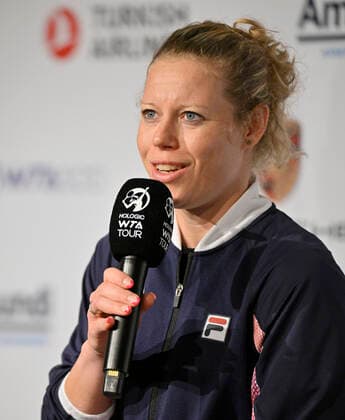 Laura Siegemund GER in interview microphone logo tennis ladies Porsche Cup Porsche Tennis Grand Prix GP Stuttgart 2022 Porsche Arena 18 04 2022 DFL REGULATIONS PROHIBIT ANY USE OF PHOTOGRAPHS AS IMAGE SEQUENCES AND OR QUASI VIDEO Porsche Tennis Grand Prix GP Stuttgart 2022