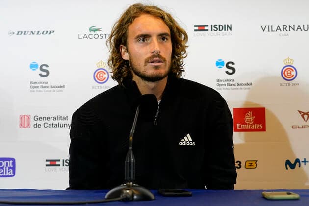 ESP: Barcelona Open Banc, Conde de Godo Trophy Stefanos Tsitsipas Stefanos Tsitsipas during press conference, PK, Pressekonferenz in the Barcelona Open Banc Sabadell, Conde de Godo Trophy played at Real Club de Tenis Barccelona on April 19, 2022 in Barcelona, Spain. knpg Copyright: xBaguxBlancox xPRESSINPHOTOx PS_220419_003