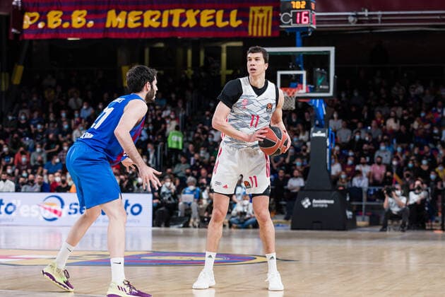 April 19, 2022, Barcelona, Barcelona, Spain: Vladmir Lucic of FC Bayern Munich in action during the Turkish Airlines EuroLeague Play Off Game 1 match between FC Barcelona, Barca and FC Bayern Munich at Palau Blaugrana on April 19, 2022 in Barcelona, Spain. Barcelona Spain - ZUMAa181 20220419_zaa_a181_031 Copyright: xJavierxBorregox