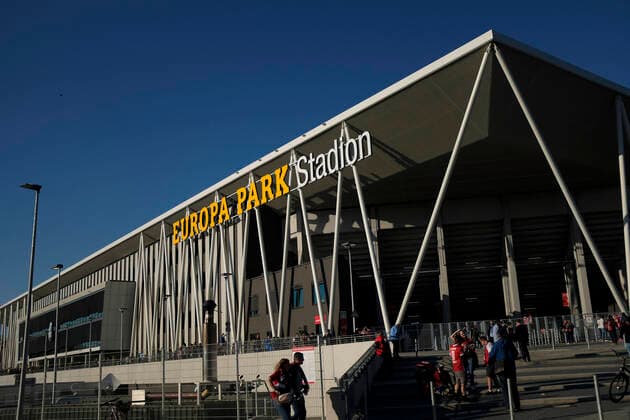 Feature, the Europa Park stadium, overview, exterior view, football 1 Bundesliga, 30 Spieltag, SC Freiburg FR VfL Bochum BO 3 0, on 16 04 2022 in Freiburg Germany DFL regulations prohibit any use of photographs as image sequences and or quasi video Â