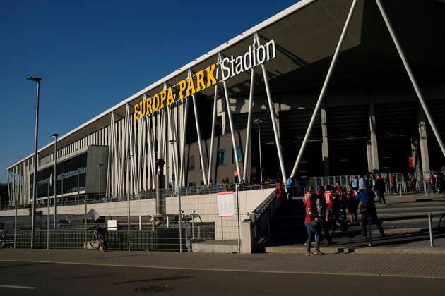 Feature, the Europa Park stadium, overview, exterior view, football 1 Bundesliga, 30 Spieltag, SC Freiburg FR VfL Bochum BO 3 0, on 16 04 2022 in Freiburg Germany DFL regulations prohibit any use of photographs as image sequences and or quasi video Â