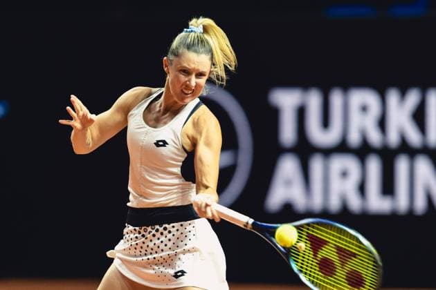 Stuttgart, Germany, April 20th 2022: Storm Sanders of Australia in action during her 1st Round Singles match of the 2022 Porsche Tennis Grand Prix against Emma Raducanu of Great Britain at the Porsche Arena in Stuttgart, Germany Dan O Connor SPP 2022 Porsche Tennis Grand Prix - 1st Round Singles - Storm Sanders v Emma Raducanu - Porsche Arena 