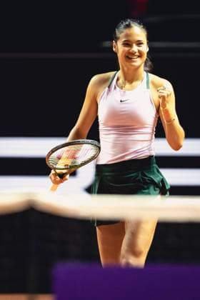 Stuttgart, Germany, April 20th 2022: Emma Raducanu of Great Britain celebrates her win in her 1st Round Singles match of the 2022 Porsche Tennis Grand Prix against Storm Sanders of Australia at the Porsche Arena in Stuttgart, Germany Dan O Connor SPP 2022 Porsche Tennis Grand Prix - 1st Round Singles - Storm Sanders v Emma Raducanu - Porsche Arena 