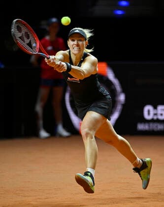 Angelique Kerber GER Action Tennis Women Porsche Cup Porsche Tennis Grand Prix GP Stuttgart 2022 Porsche Arena 20 04 2022 DFL REGULATIONS PROHIBIT ANY USE OF PHOTOGRAPHS AS IMAGE SEQUENCES AND OR QUASI VIDEO Porsche Tennis Grand Prix GP Stuttgart 2022