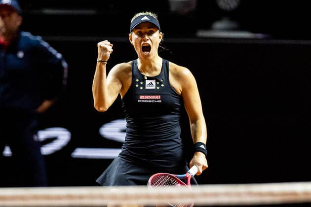 Victory fist of Angelique Kerber Tennis Ladies Porsche Cup Porsche Tennis Grand Prix GP Stuttgart 2022 Porsche Arena 20 04 2022 Porsche Tennis Grand Prix Stuttgart 2022, 20 04 2022 Stuttgart Copyright: xEibner-Pressefoto RogerxBuerkex EP_EER