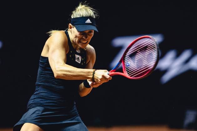Stuttgart, Germany, April 20th 2022: Angelique Kerber of Germany in action during her 1st Round Singles match of the 2022 Porsche Tennis Grand Prix against Anett Kontaveit of Estonia at the Porsche Arena in Stuttgart, Germany Dan O Connor SPP 2022 Porsche Tennis Grand Prix - 1st Round Singles - Anett Kontaveit v Angelique Kerber - Porsche Arena 