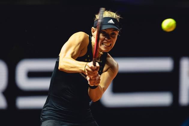 Stuttgart, Germany, April 20th 2022: Angelique Kerber of Germany in action during her 1st Round Singles match of the 2022 Porsche Tennis Grand Prix against Anett Kontaveit of Estonia at the Porsche Arena in Stuttgart, Germany Dan O Connor SPP 2022 Porsche Tennis Grand Prix - 1st Round Singles - Anett Kontaveit v Angelique Kerber - Porsche Arena 