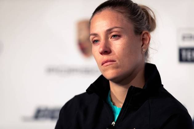 Stuttgart, Germany, April 20th 2022: Angelique Kerber of Germany speaks to the media following defeat in her 1st Round Singles match of the 2022 Porsche Tennis Grand Prix against Anett Kontaveit of Estonia at the Porsche Arena in Stuttgart, Germany Dan O Connor SPP 2022 Porsche Tennis Grand Prix - 1st Round Singles - Anett Kontaveit v Angelique Kerber - Porsche Arena 