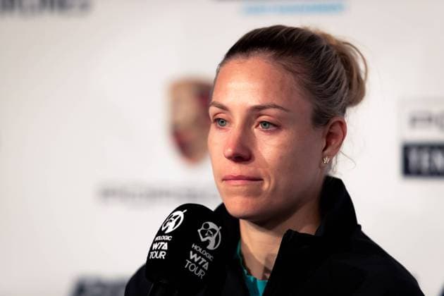 Stuttgart, Germany, April 20th 2022: Angelique Kerber of Germany speaks to the media following defeat in her 1st Round Singles match of the 2022 Porsche Tennis Grand Prix against Anett Kontaveit of Estonia at the Porsche Arena in Stuttgart, Germany Dan O Connor SPP 2022 Porsche Tennis Grand Prix - 1st Round Singles - Anett Kontaveit v Angelique Kerber - Porsche Arena 