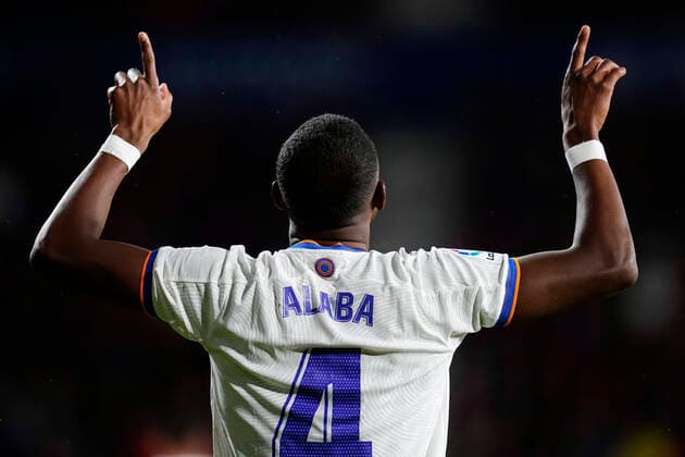 Sport Themen der Woche KW16 Sport Bilder des Tages ESP: CA Osasuna-Real Madrid CF. La Liga Santander David Alaba of Real Madrid celebrates after scoring goal during the La Liga match between CA Osasuna and Real Madrid CF played at El Sadar Stadium on April 20, 2022 in Pamplona, Spain. kpng Copyright: xPRESSINPHOTOx PS_220420_707