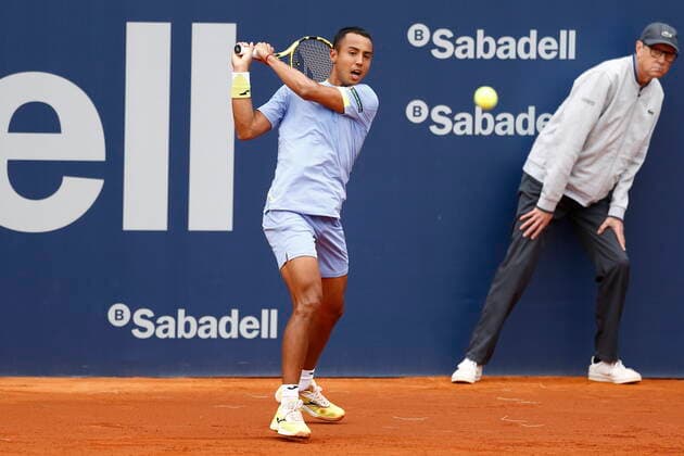 Hugo Dellien (BOL), APRIL20, 2022 - Tennis : Hugo Dellien of Bolivia during singles 2nd round match against Frances Tiafoe of USA on the Barcelona Open Banc Sabadell tennis tournament at the Real Club de Tenis de Barcelona in Barcelona, Spain.  (0156452154st)