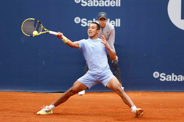 Hugo Dellien (BOL), APRIL20, 2022 - Tennis : Hugo Dellien of Bolivia during singles 2nd round match against Frances Tiafoe of USA on the Barcelona Open Banc Sabadell tennis tournament at the Real Club de Tenis de Barcelona in Barcelona, Spain.  (0156452156st)