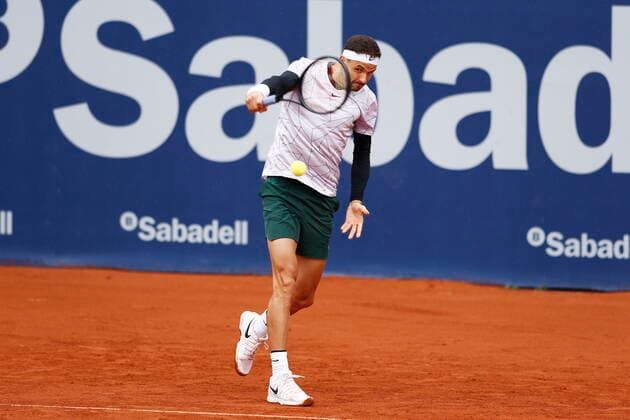 Grigor Dimitrov (BUL), APRIL21, 2022 - Tennis : Grigor Dimitrov of Bulgaria during singles 2nd round match against Federico Coria of Argentina on the Barcelona Open Banc Sabadell tennis tournament at the Real Club de Tenis de Barcelona in Barcelona, Spain.  (0156541597st)