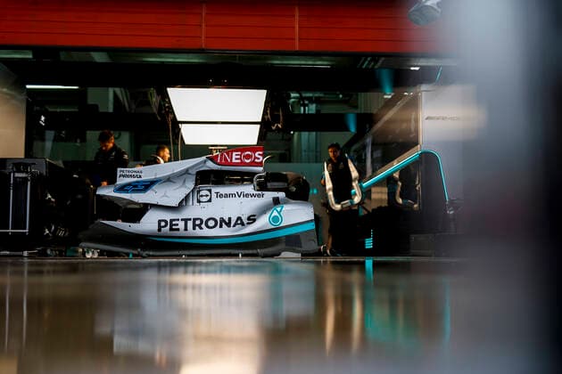 Garage of Mercedes AMG Petronas F1 Team, F1 Grand Prix of Emilia Romagna at Autodromo Enzo e Dino Ferrari on April 21, 2022 in Imola, Italy Photo by HOCH ZWEI Imola Italy