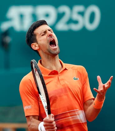 (220422) -- BELGRADE, April 22, 2022 -- Serbia s Novak Djokovic reacts during the men s singles match against Serbia s Miomir Kecmanovic at Serbia Open ATP, Tennis Herren 250 series tournament in Belgrade, Serbia on April 21, 2022. (Photo by Xinhua) (SP)SERBIA-BELGRADE-TENNIS-SERBIA OPEN-MEN S SINGLES PredragxMilosavljevic 