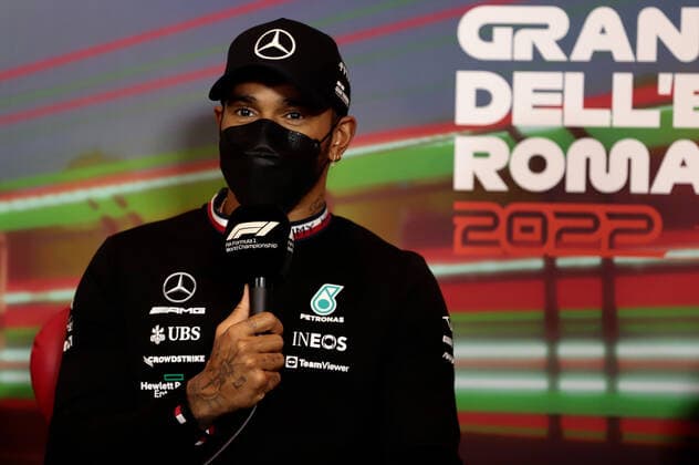 Driver Press Conference, Lewis Hamilton UK, Mercedes AMG Petronas F1 Team 44 ITA, Formula 1 Grand Prix Emilia Romagna, Imola, 22 04 2022 ITA, Formula 1 Grand Prix Emilia Romagna, Imola, 22 04 2022 Imola Copyright: xFoto:xEIBNER ThomasxFuesslerx EP_tfr