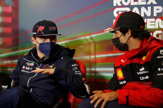 1 Max Verstappen NLD, Oracle Red Bull Racing , 55 Carlos Sainz ESP, Scuderia Ferrari , F1 Grand Prix of Emilia Romagna at Autodromo Enzo e Dino Ferrari on April 22, 2022 in Imola, Italy Photo by Carl Bingham LAT Motorsport Images DPPI via HOCH ZWEI Imola Italy