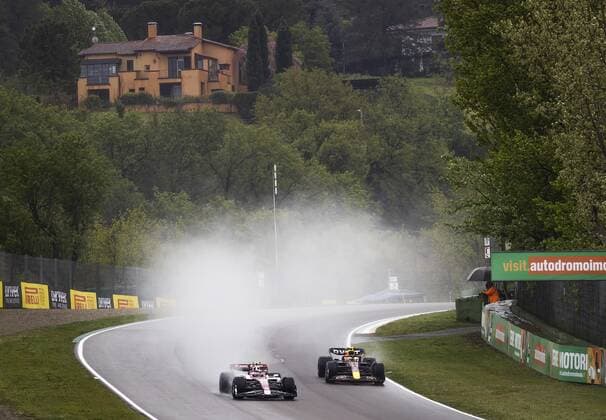 IMOLA Guanyu Zhou Alfa Romeo and Sergio Perez Oracle Red Bull Racing on track during practice 1 ahead of the Emilia Romagna F1 Grand Prix at Autodromo Enzo e Dino Ferrari on April 22, 2022 in Imola, Italy REMKO DE WAAL GP Emilia Romagna 2022 Practice 1 2022 xVIxANPxSportx xxANPxIVx 447441892 originalFilename: 447441892.jpg