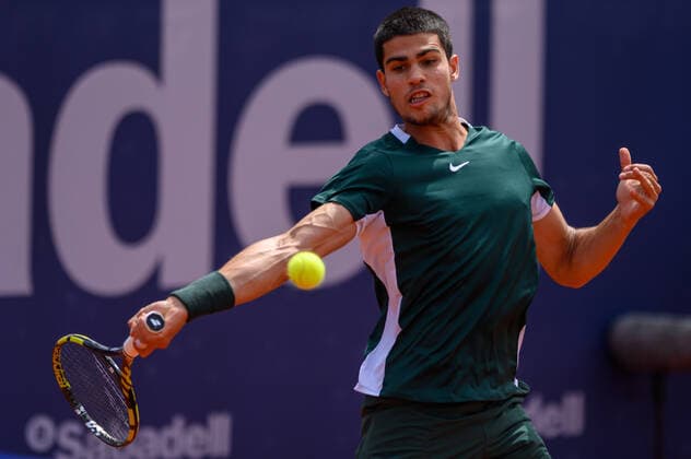 April 22, 2022, Barcelona, Spain: Carlos Alcaraz during the Barcelona Open Banc Sabadell, Conde de Godo Trophy played at Real Club de Tenis Barcelona on April 21, 2022 in Barcelona, Spain. Barcelona Spain - ZUMAd159 20220422_zia_d159_010 Copyright: xGerardxFrancox