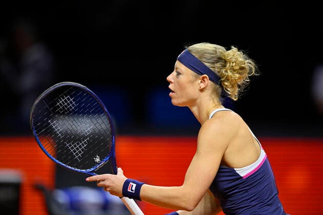 Laura Siegemund GER Action Tennis Women Porsche Cup Porsche Tennis Grand Prix GP Stuttgart 2022 Porsche Arena 22 04 2022 DFL REGULATIONS PROHIBIT ANY USE OF PHOTOGRAPHS AS IMAGE SEQUENCES AND OR QUASI VIDEO Porsche Tennis Grand Prix GP Stuttgart 2022