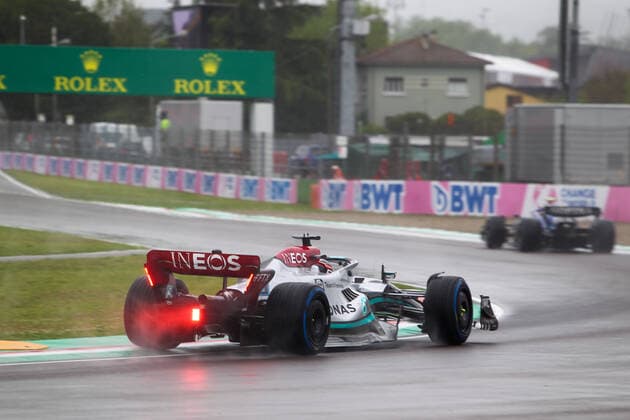 Imola (BO) Italy - April 22 2022 - Rolex Gran Premio del Made in Italy e dell Emilia-Romagna: George Russell (GBR) Mercedes W13 E Performance during Formula 1 Rolex Emilia Romagna Grand Prix 2022, 4rd round of the 2022 FIA Formula One World Championship, WM, Weltmeisterschaft Free Practises, Formula 1 Championship in Imola, Italy, April 22 2022  Copyright: xAlessioxDexMarcox xipa-agency.nex xx 0