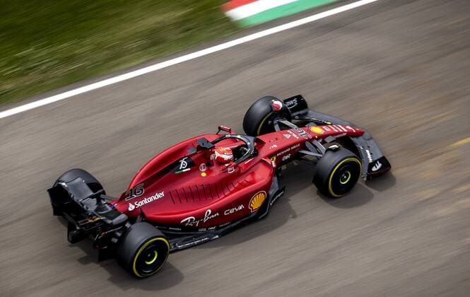 IMOLA Charles Leclerc 16 with the Ferrari on the track during the 2nd practice session ahead of the F1 Grand Prix of Emilia Romagna at Autodromo Enzo e Dino Ferrari on April 23, 2022 in Imola, Italy REMKO DE WAAL GP Emilia Romagna 2022 Practice 2 2022 xVIxANPxSportx xxANPxIVx 447496042 originalFilename: 447496042.jpg
