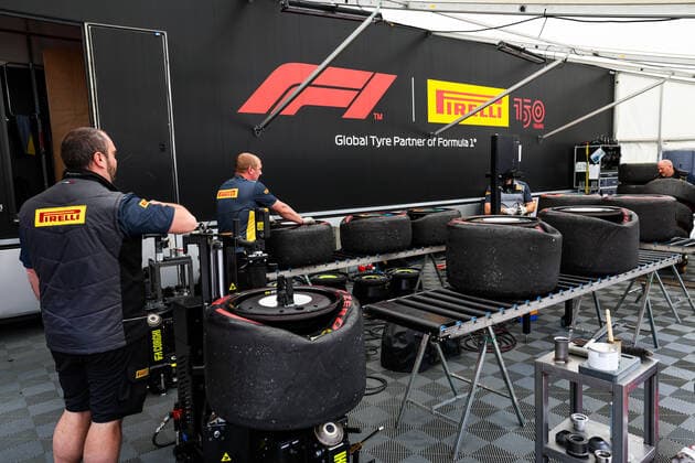 Pirelli tyre station during the Formula 1 Grand Premio del Made in Italy e dell Emilia-Romagna 2022, 4th round of the 2022 FIA Formula One World Championship, WM, Weltmeisterschaft on the Imola Circuit, from April 22 to 24, 2022 in Imola, Italy - F1 - EMILIA ROMAGNA GRAND PRIX 2022 - Race DPPI Panoramic  20220424_G00D3743