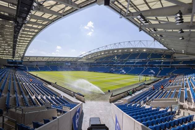 Brighton and Hove Albion v Southampton Premier League 24 04 2022. General view of the American Express Community Stadium ahead of the Premier League match between Brighton and Hove Albion and Southampton at the American Express Community Stadium, Brighton and Hove, England on 24 April 2022. Brighton and Hove American Express Community Stadium East Sussex England Editorial use only DataCo restrictions apply See www.football-dataco.com , Copyright: xJanexStokesx PSI-15151-0001