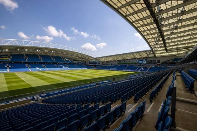 Brighton and Hove Albion v Southampton Premier League 24 04 2022. General view of the American Express Community Stadium ahead of the Premier League match between Brighton and Hove Albion and Southampton at the American Express Community Stadium, Brighton and Hove, England on 24 April 2022. Brighton and Hove American Express Community Stadium East Sussex England Editorial use only DataCo restrictions apply See www.football-dataco.com , Copyright: xJanexStokesx PSI-15151-0004