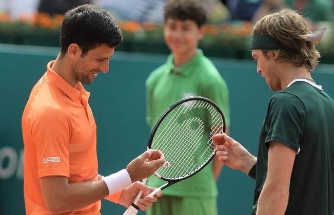 Serbia Tennis Open Djokovic - Rublev 8174464 24.04.2022 Russia s Andrey Rublev and Serbia s Novak Djokovic are pictured before their final match of the Serbia Open tennis tournament in Belgrade, Serbia. Alexandar Djorovich Sputnik Belgrade Serbia  Copyright: xAlexandarxDjorovichx