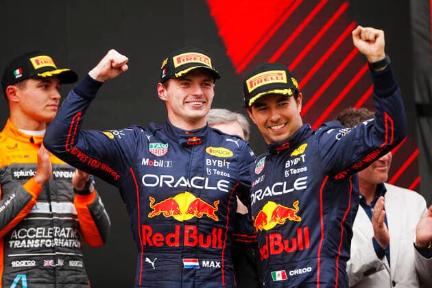 1 Max Verstappen NLD, Oracle Red Bull Racing , 11 Sergio Perez MEX, Oracle Red Bull Racing , F1 Grand Prix of Emilia Romagna at Autodromo Enzo e Dino Ferrari on April 24, 2022 in Imola, Italy Photo by HOCH ZWEI Imola Italy