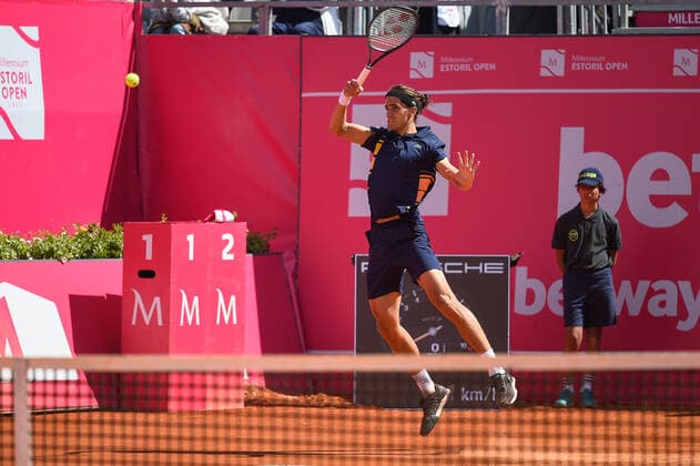 April 24, 2022, Estoril, Lisbon, Portugal: Pierre-Hugues Herbert from France returns a ball to Fernando Verdasco de Espanha during the Millennium Estoril Open Final ATP, Tennis Herren 250 tennis tournament at the Clube de Tenis do Estoril..Final score: Pierre-Hugues Herbert 2:1 Fernando Verdasco Estoril Portugal - ZUMAs197 20220424_zaa_s197_139 Copyright: xBrunoxdexCarvalhox