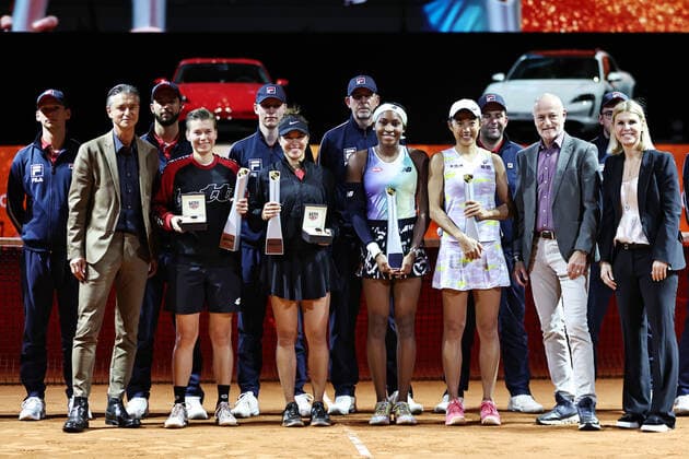 Participants after doubles finals at 2022 Porsche Tennis Grand Prix in Stuttgart, 24 04 2022