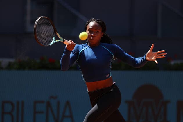 April 26, 2022, MADRID, MADRID, SPAIN: Cori Gauff of United States practice during her practice during the WTA, Tennis Damen match draw during the Mutua Madrid Open 2022 celebrated at La Caja Magica on April 26, 2022, in Madrid, Spain. MADRID SPAIN - ZUMAa181 20220426_zaa_a181_053 Copyright: xOscarxJ.xBarrosox