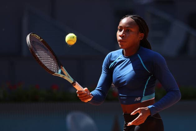 April 26, 2022, MADRID, MADRID, SPAIN: Cori Gauff of United States practice during her practice during the WTA, Tennis Damen match draw during the Mutua Madrid Open 2022 celebrated at La Caja Magica on April 26, 2022, in Madrid, Spain. MADRID SPAIN - ZUMAa181 20220426_zaa_a181_054 Copyright: xOscarxJ.xBarrosox