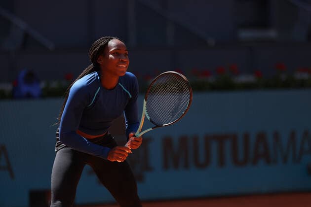 April 26, 2022, MADRID, MADRID, SPAIN: Cori Gauff of United States practice during her practice during the WTA, Tennis Damen match draw during the Mutua Madrid Open 2022 celebrated at La Caja Magica on April 26, 2022, in Madrid, Spain. MADRID SPAIN - ZUMAa181 20220426_zaa_a181_061 Copyright: xOscarxJ.xBarrosox