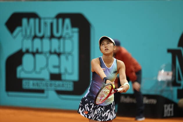 April 26, 2022, MADRID, MADRID, SPAIN: Misaki Doi of Japan in action against Andrea Petkovic of Germany during the Qualifiers 1 during the Mutua Madrid Open 2022 celebrated at La Caja Magica on April 26, 2022, in Madrid, Spain. MADRID SPAIN - ZUMAa181 20220426_zaa_a181_104 Copyright: xOscarxJ.xBarrosox