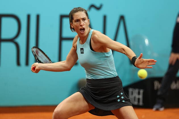 April 26, 2022, MADRID, MADRID, SPAIN: Andrea Petkovic of Germany in action against Misaki Doi of Japan during the Qualifiers 1 during the Mutua Madrid Open 2022 celebrated at La Caja Magica on April 26, 2022, in Madrid, Spain. MADRID SPAIN - ZUMAa181 20220426_zaa_a181_131 Copyright: xOscarxJ.xBarrosox