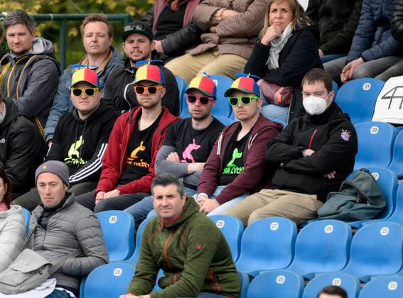 27 04 2022, Tennis Men ATP Tour, BMW Open Munich 2022 at Iphitos Tennis Center, German fan group with bizarre sunglasses