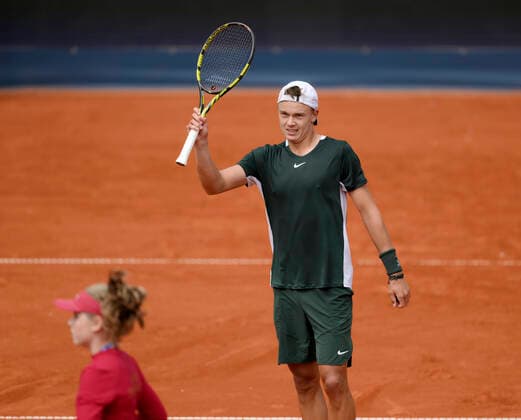 27 04 2022, Tennis Men ATP Tour, BMW Open Munich 2022 at Iphitos tennis facility, Holger Rune Denmark rejoices after beating Alexander Zverev.