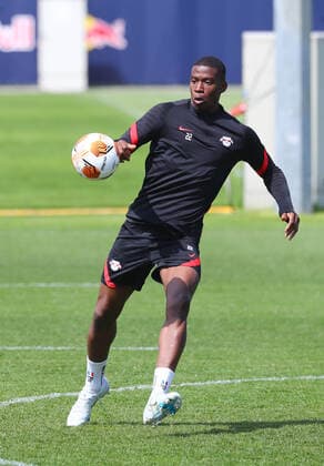 Europa League RB Leipzig training 27 04 2022 Leipzig, 27 04 2022, RB training center, Europa League, semifinals , RB Leipzig final training the day before RBL v Glasgow Rangers , Pictured Nordi Mukiele 22, RB Leipzig , Picture Point