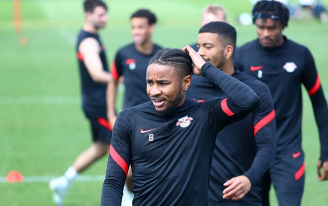 Europa League RB Leipzig training 27 04 2022 Leipzig, 27 04 2022, RB training center, Europa League, semifinals , RB Leipzig final training the day before RBL v Glasgow Rangers , Pictured Christopher Nkunku 18, RB Leipzig , Picture Point